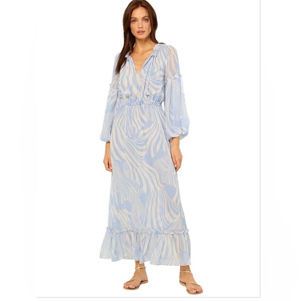 Misa Amata Long Sleeve Blue Dress
